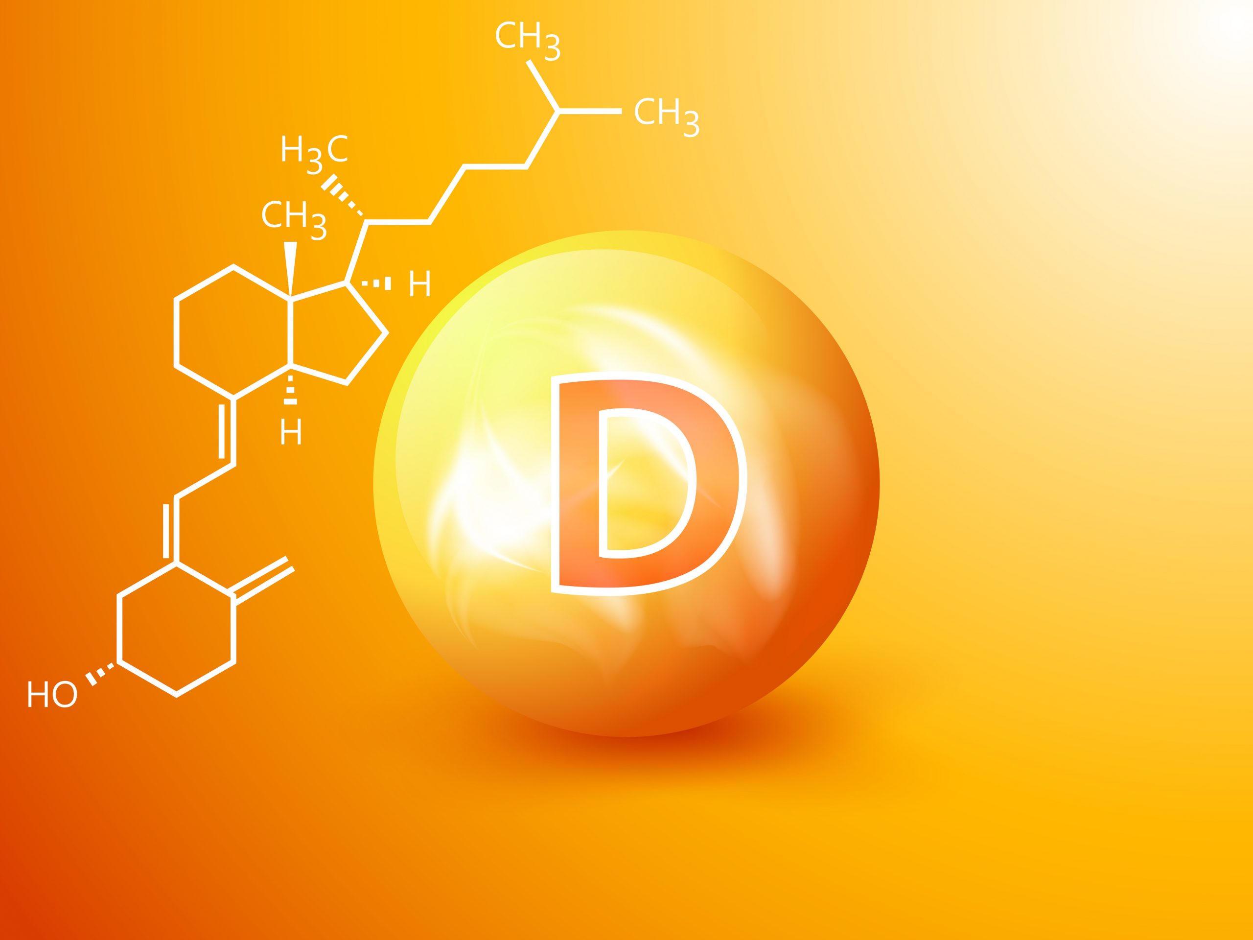Nutrition sign vector concept. The power of vitamin D. Chemical formula Vitamina D